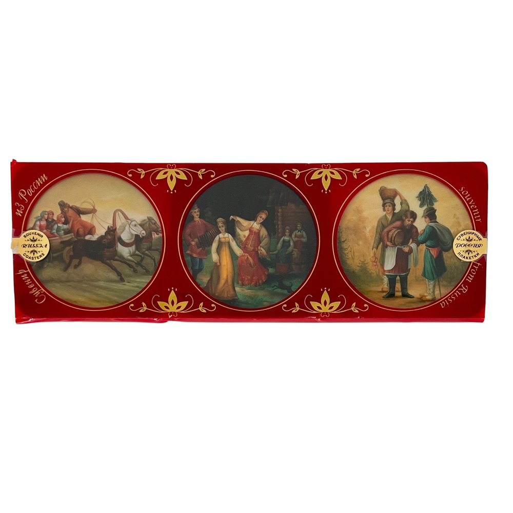Souvenir from Russia Coaster Set of 6 Unisex Multicolor Folk Art Traditional